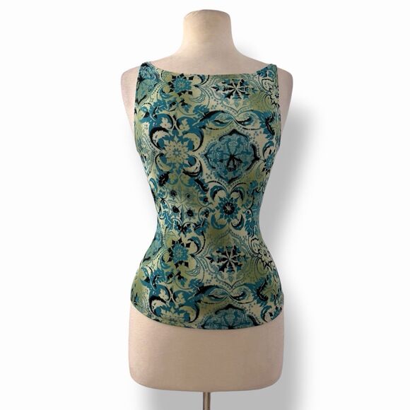 Charlotte Russe Tops - VTG Charlotte Russe Y2K Boho Medallion Boatneck Tank Top Green Blue Large